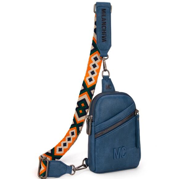 Milan Chiva Montana West Sling Crossbody Bag NEW bluejean color - Picture 2 of 5